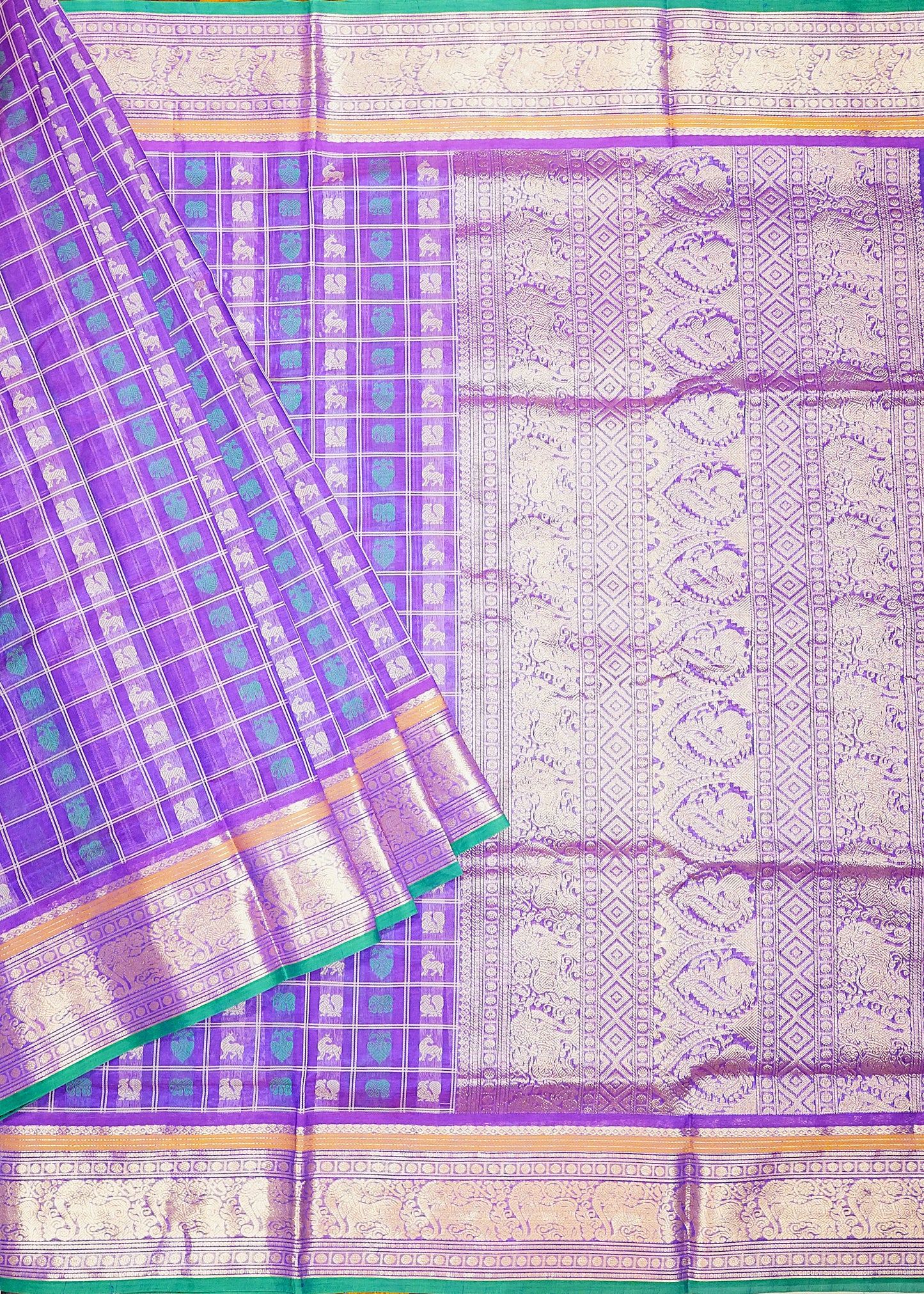 Violet Kanchi Checks Thread Buti Pure Silk Cotton  Handloom Saree