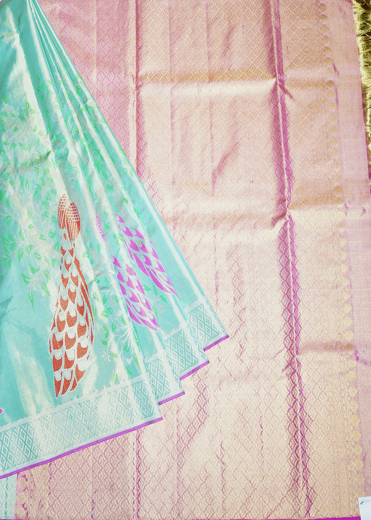 Sea Green Kanchi Kalanjali Tissue Pure Silk Handloom Saree