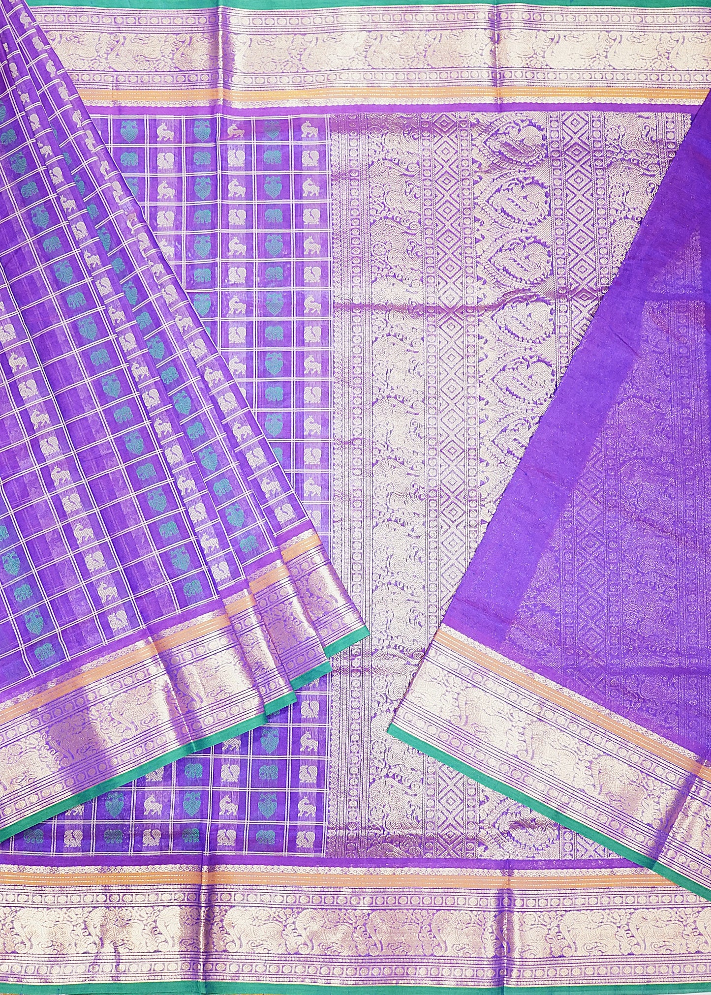 Violet Kanchi Checks Thread Buti Pure Silk Cotton  Handloom Saree