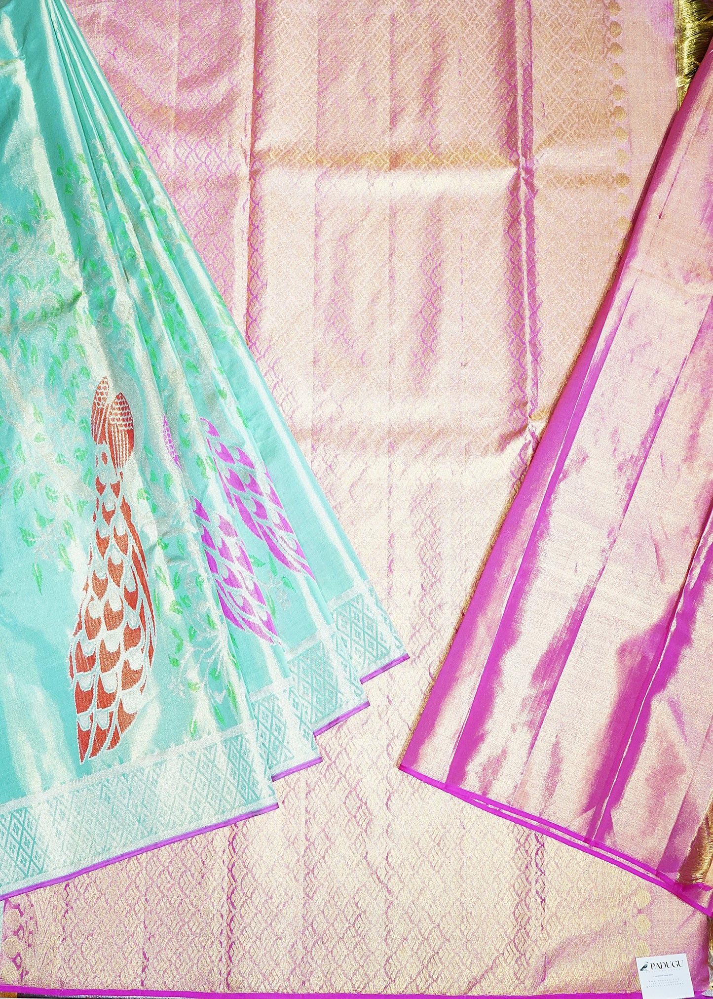 Sea Green Kanchi Kalanjali Tissue Pure Silk Handloom Saree