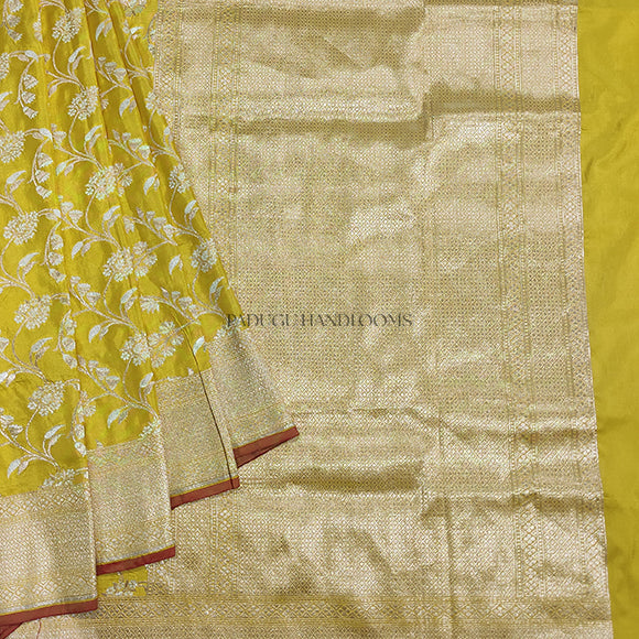 Yellow Banaras Georgette Pure Silk Handloom Saree