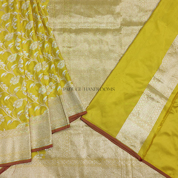 Yellow Banaras Georgette Pure Silk Handloom Saree