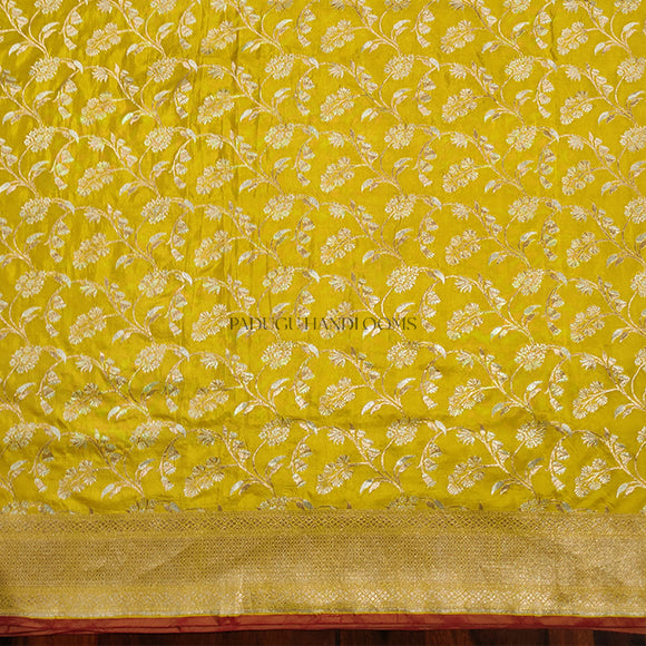 Yellow Banaras Georgette Pure Silk Handloom Saree