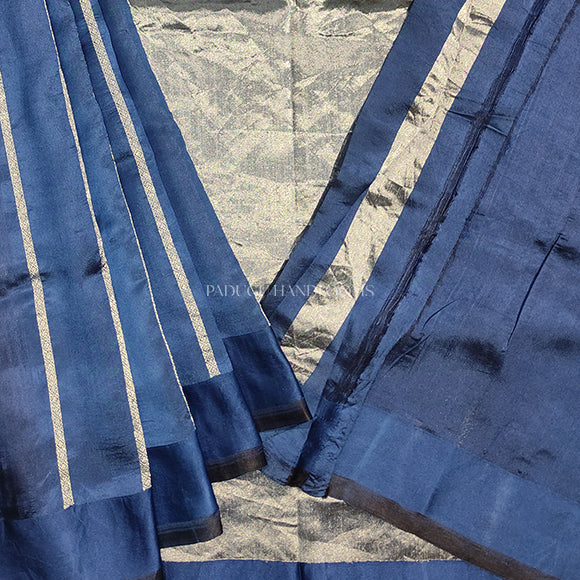 Steel Blue Katan Pure Silk Handloom Saree