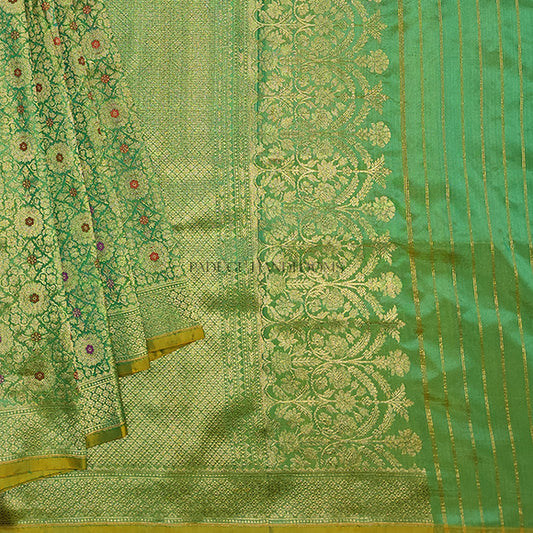 Green All Over Butti Katan Pure Silk Handloom Saree