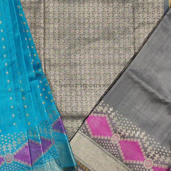 Light Blue Venkatagiri Pure Silk Handloom Saree