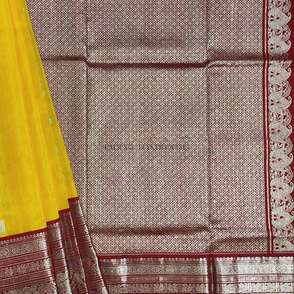 Yellow with Maroon Border Venkatagiri Pure Silk Handloom Saree