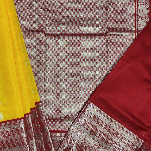 Yellow with Maroon Border Venkatagiri Pure Silk Handloom Saree