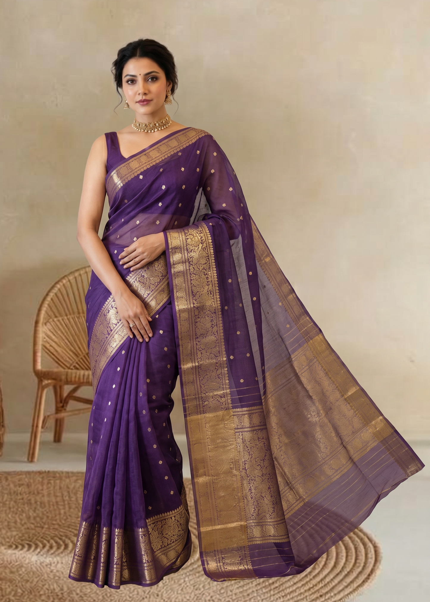 Purple Kora Banaras Silk Saree