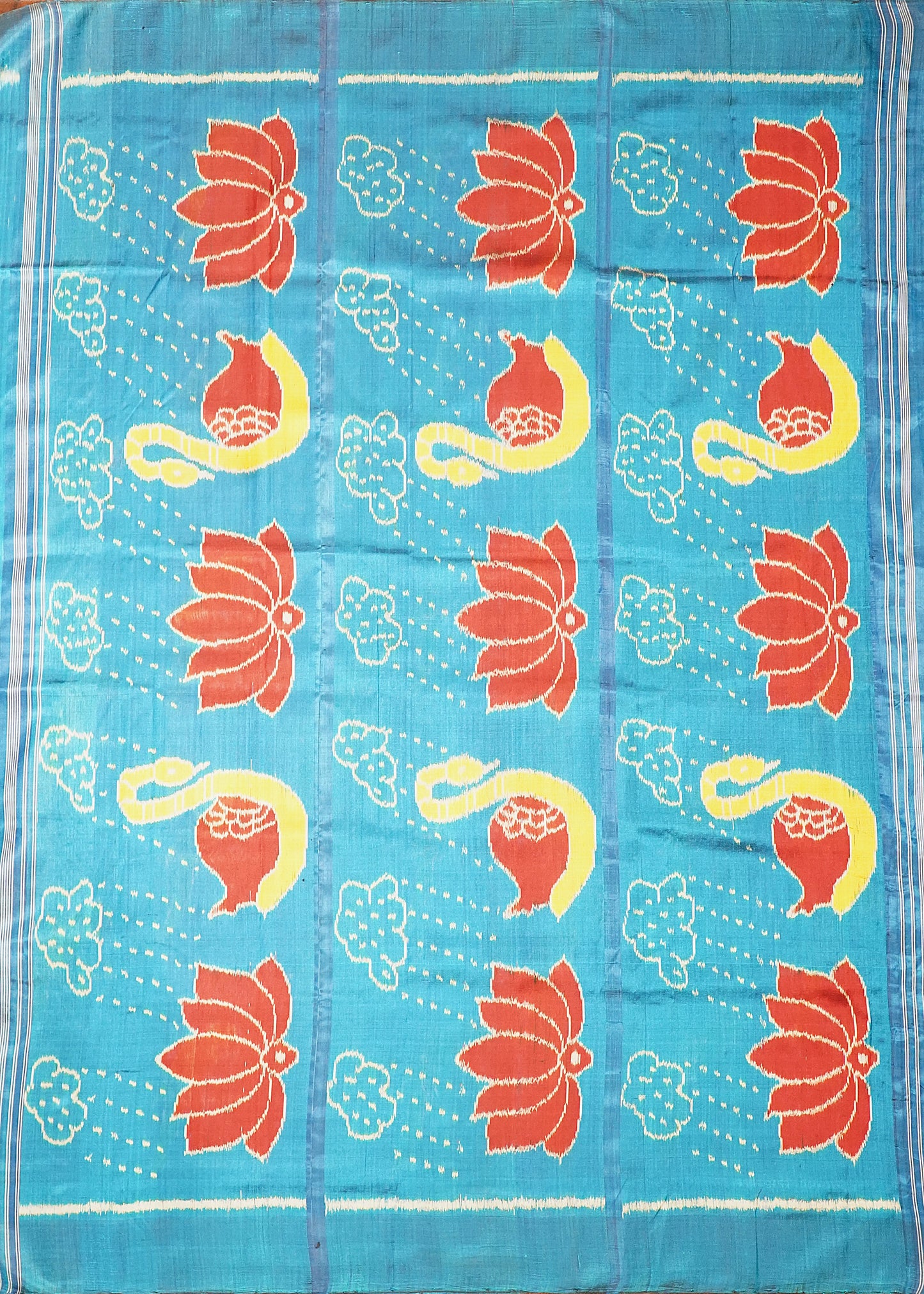 Rama Blue Orissa Ikkat Parrots Design Pure Silk Handloom Saree