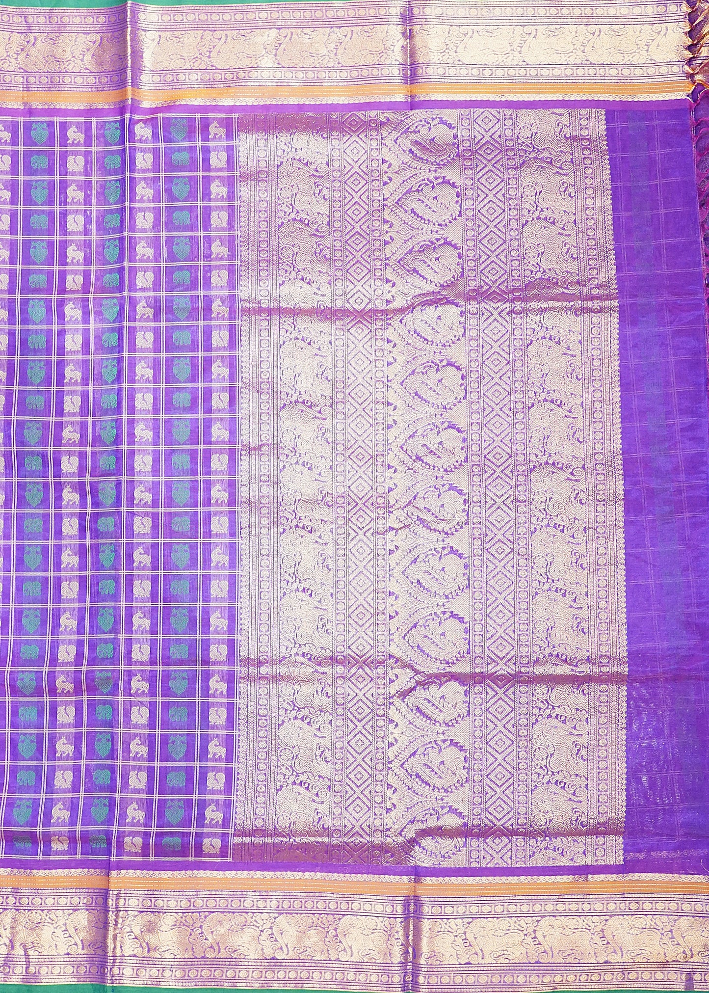 Violet Kanchi Checks Thread Buti Pure Silk Cotton  Handloom Saree
