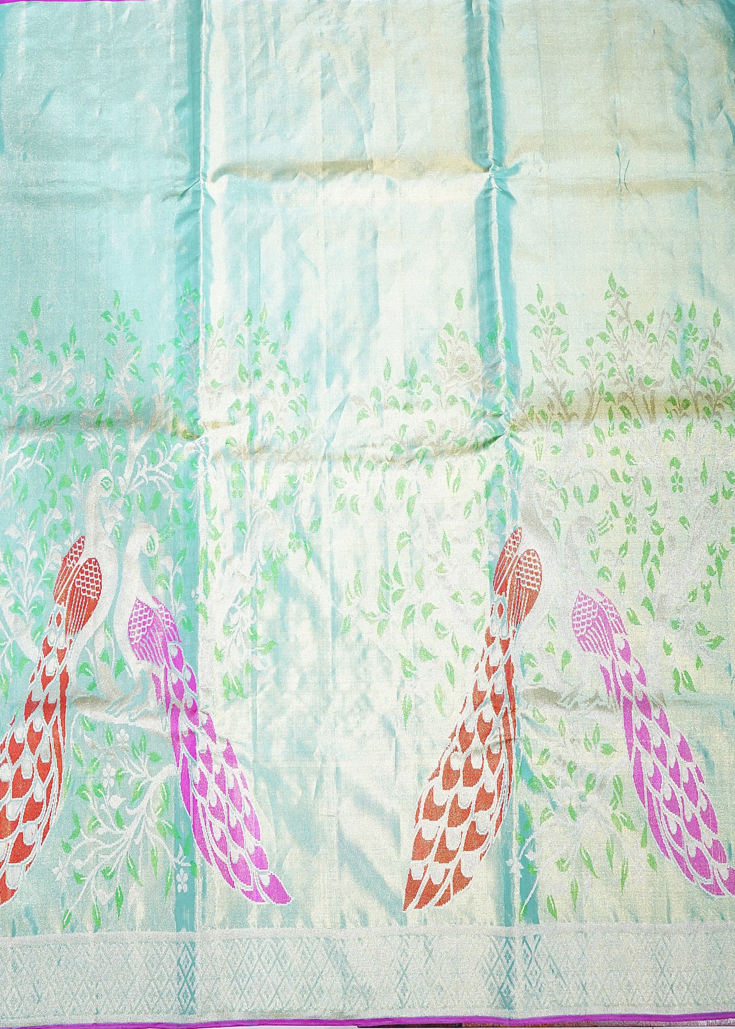 Sea Green Kanchi Kalanjali Tissue Pure Silk Handloom Saree