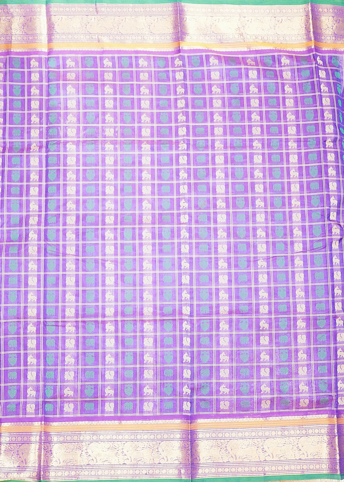 Violet Kanchi Checks Thread Buti Pure Silk Cotton  Handloom Saree