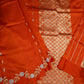 Orange Banaras Katan Silk Saree with Zari Border & Zari Buttis