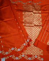 Orange Banaras Katan Silk Saree with Zari Border & Zari Buttis