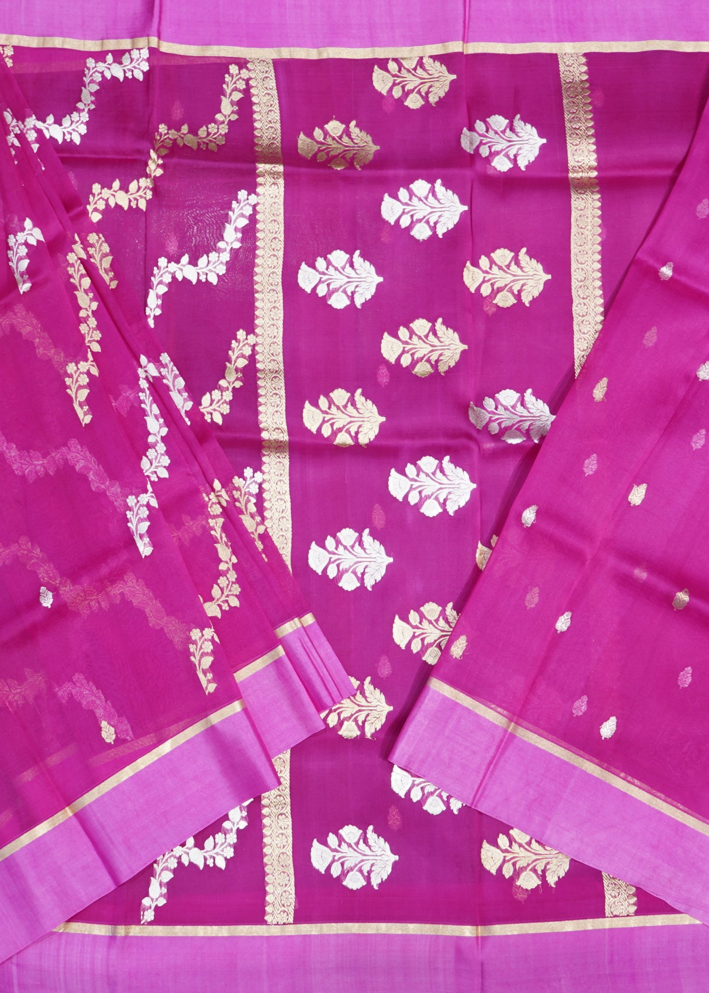 Pink Banaras Jaal Kora Pure Silk Handloom Saree