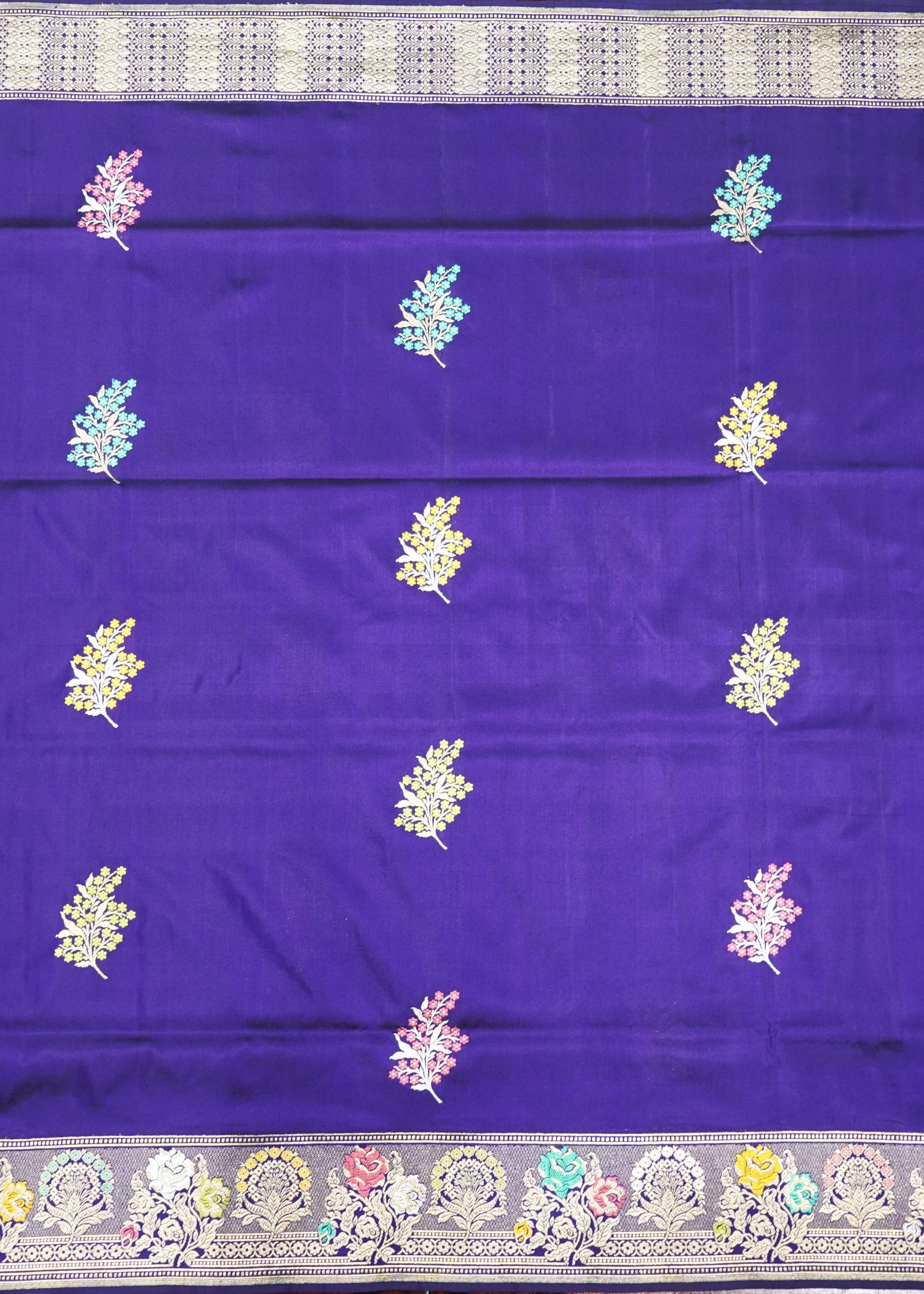 Voilet Banaras Meenakari Zari Buti Iktara Katan Pure Silk Handloom Saree