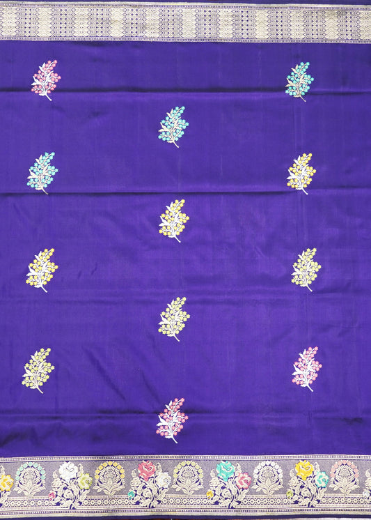 Voilet Banaras Meenakari Zari Buti Iktara Katan Pure Silk Handloom Saree