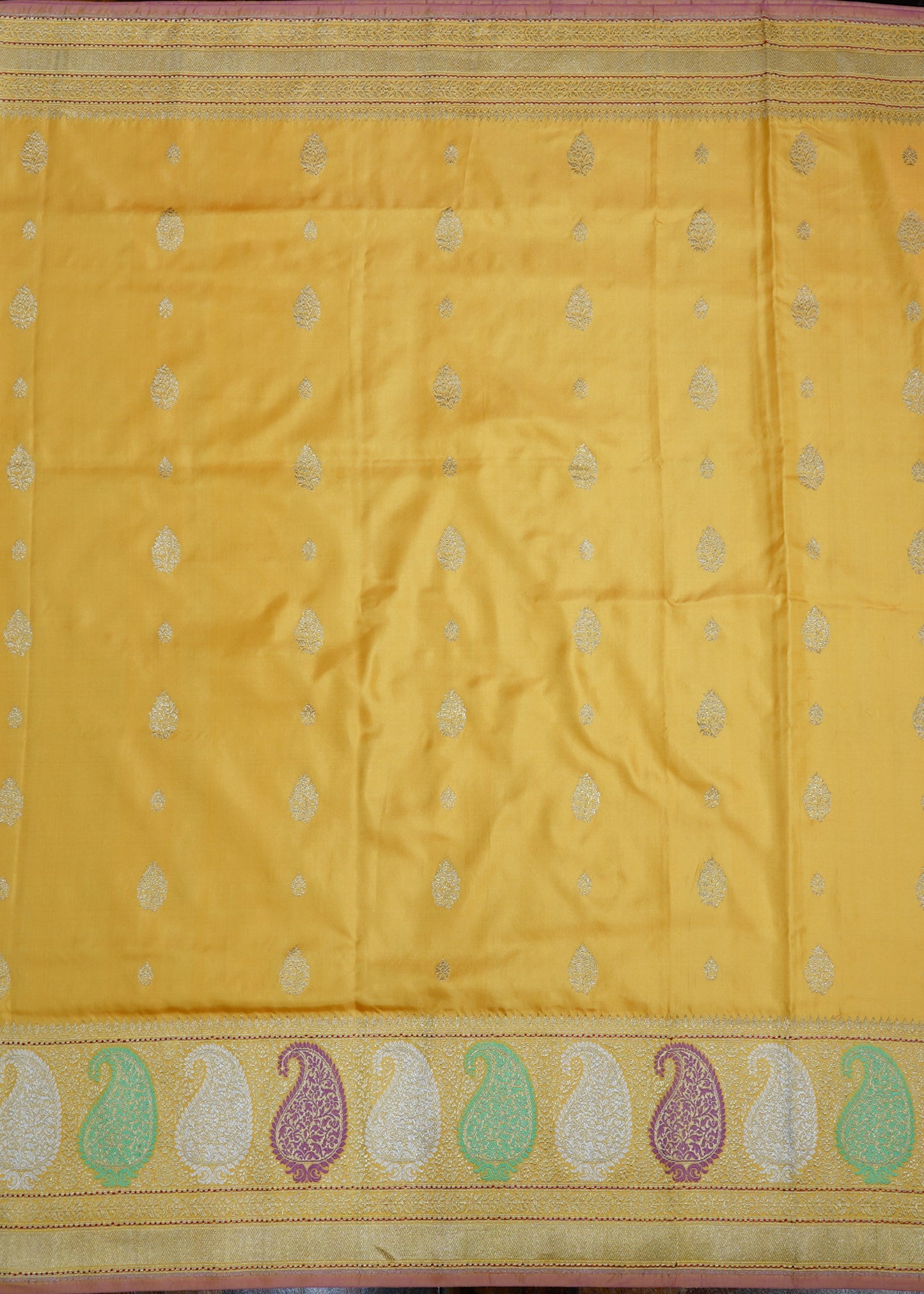 Yellow Banaras Ikatara Katan Pure Silk Saree