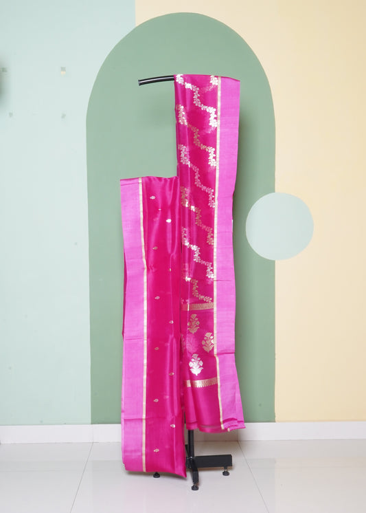 Pink Banaras Jaal Kora Pure Silk Handloom Saree
