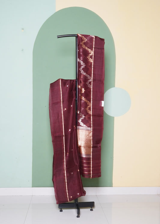 Coffee Brown Banaras Jaal Kora Pure Silk Handloom Saree