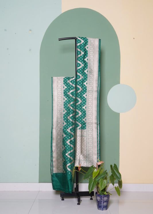 Green Banaras All Over Zari Katan Pure Silk Saree