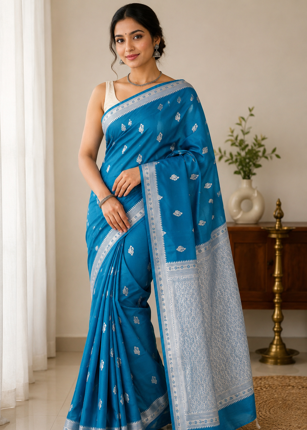 Blue Banaras Mashru Silk Saree