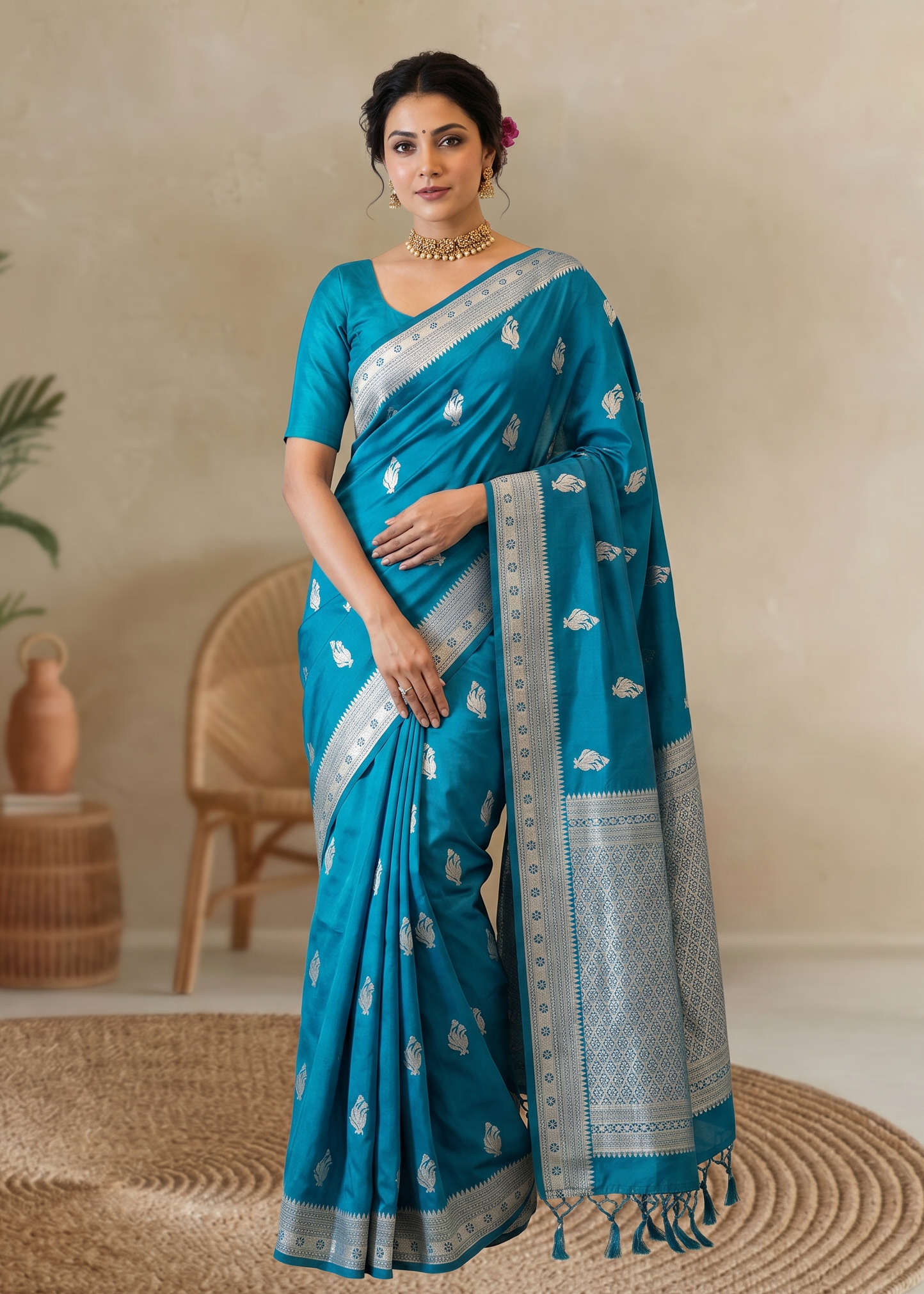 Blue Banaras Mashru Silk Saree
