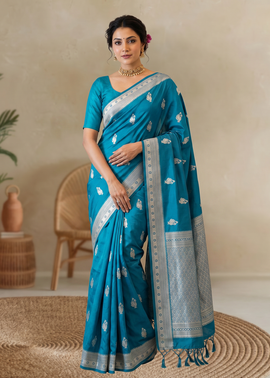 Blue Banaras Mashru Silk Saree