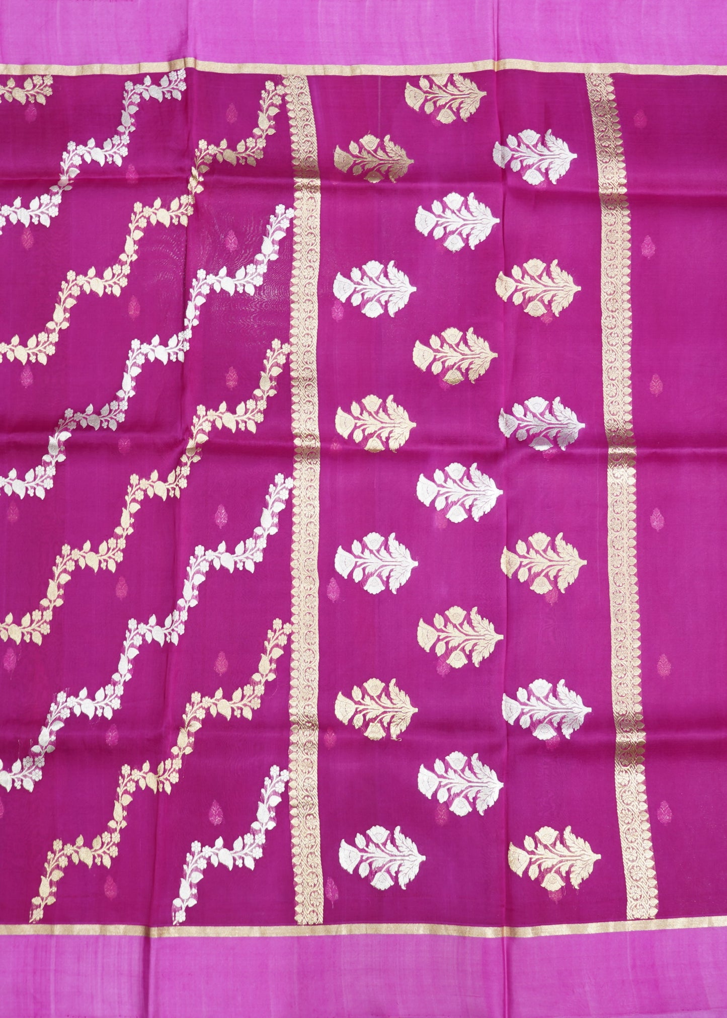 Pink Banaras Jaal Kora Pure Silk Handloom Saree
