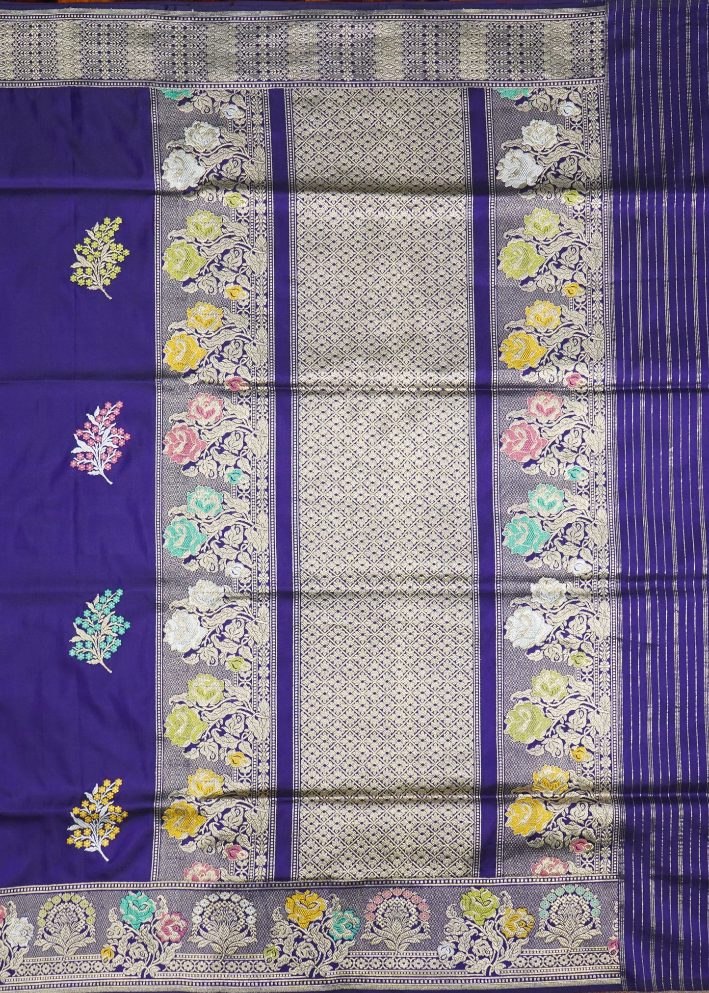 Voilet Banaras Meenakari Zari Buti Iktara Katan Pure Silk Handloom Saree