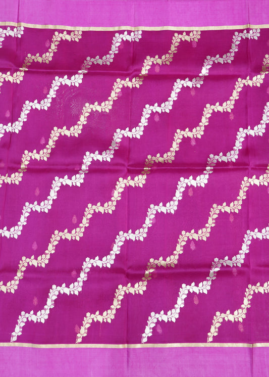 Pink Banaras Jaal Kora Pure Silk Handloom Saree