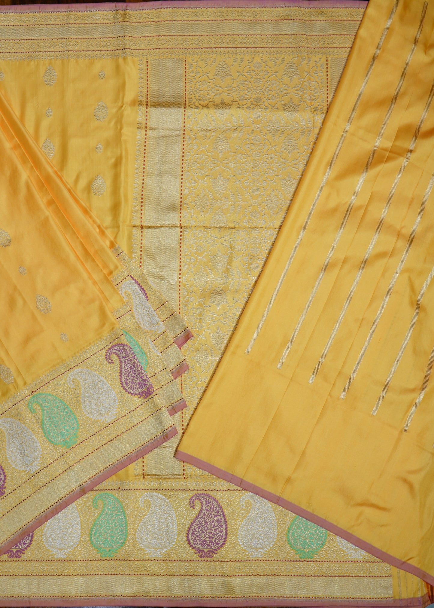 Yellow Banaras Ikatara Katan Pure Silk Saree