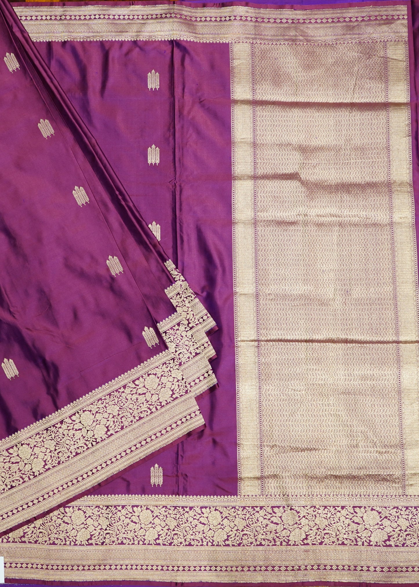 Dark Wine Banaras Zari Buti Mashru Pure Silk Saree