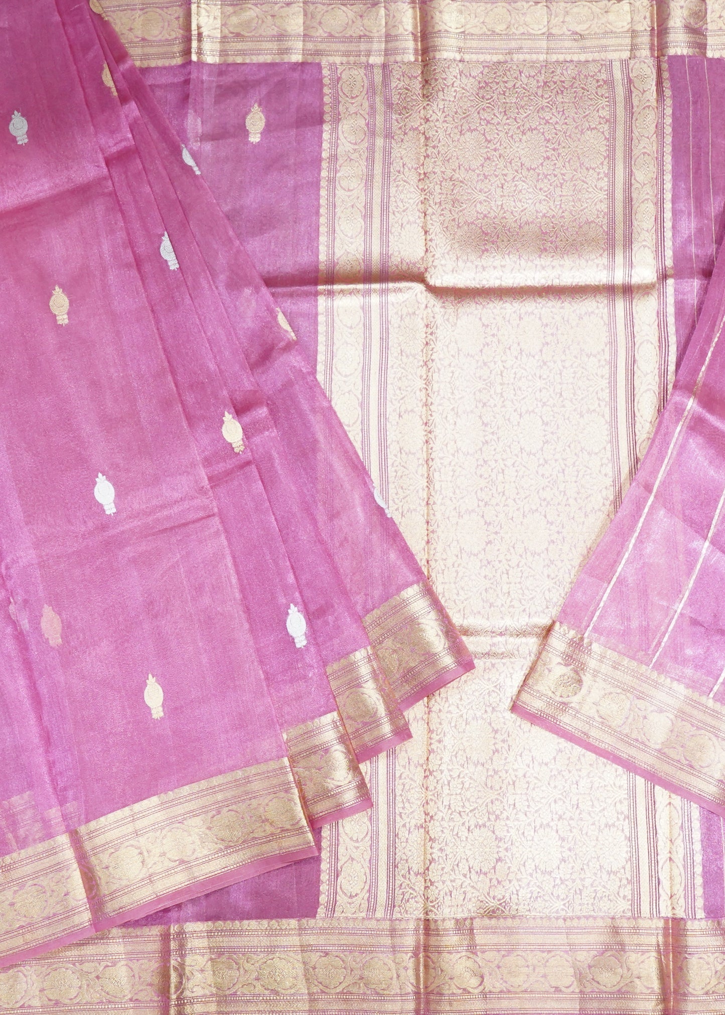 Dark Pink Banaras Zari Buti Tissue Silk Saree