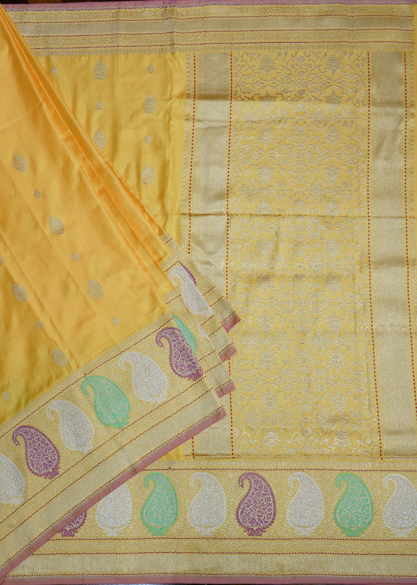 Yellow Banaras Ikatara Katan Pure Silk Saree