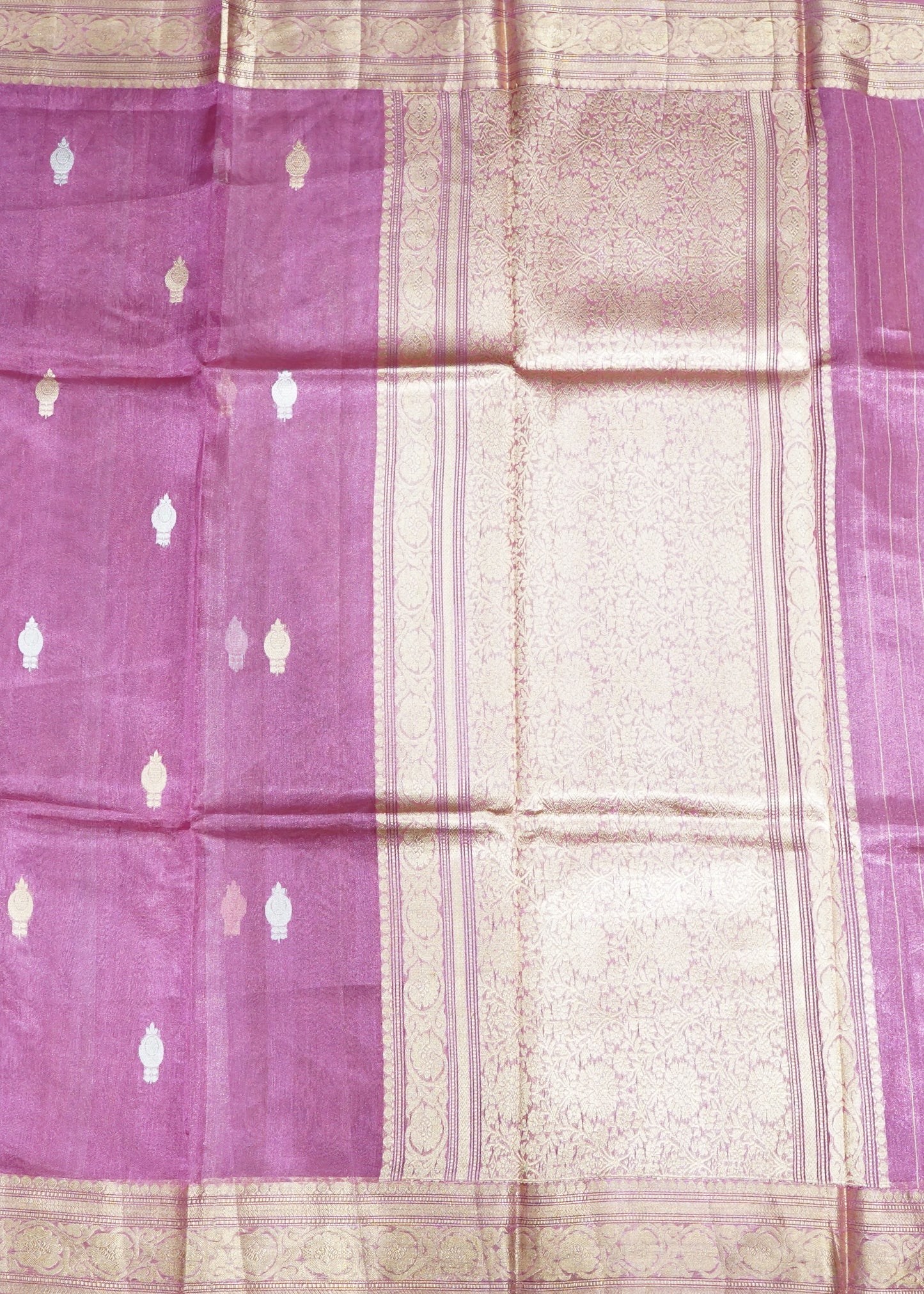 Dark Pink Banaras Zari Buti Tissue Silk Saree